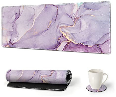 ArtSo Großes Gaming-Mauspad, erweiterte Schreibtischunterlage, XL-Tastaturmatte, langes Mauspad, Dekoration, Schreibblock, 80x30 cm, Spiel, lila blauer Marmor