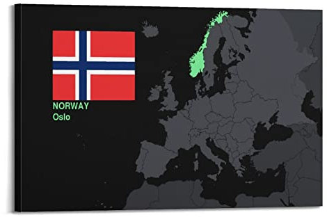 Europa Karte Poster Norwegen Geographische Position Dekoratives Gemälde Leinwand Wand und Kunst Bild Familie Schlafzimmer Dekor 08x12inch (20x30cm)