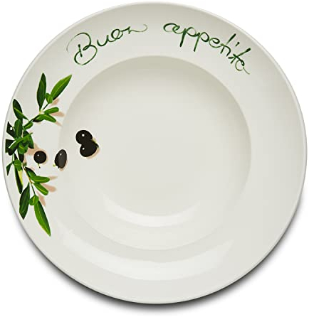 KHG Pastateller, extra groß mit 30cm Durchmesser in Buono appetito Print, perfekt für Gastro und Zuhause, hochwertiges Porzellan, Suppenteller, Salatteller, Spühlmaschinengeeignet