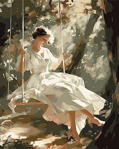Maysurban Peinture par Numero,Acryliques Peinture par Numéros pour Adultes Débutants Enfants,Kit de Peinture à l'huile sur Toile Bricolage,sans Cadre 40x50cm,La jeune fille de la forêt