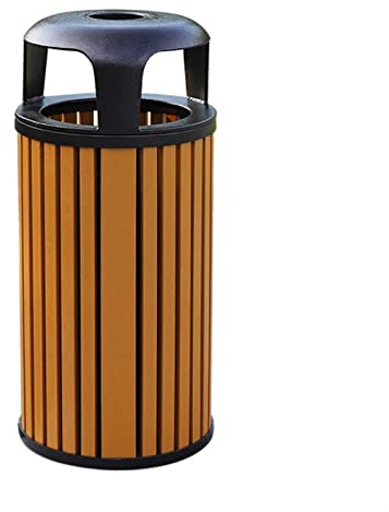 Cubo de Basura Exterior La basura al aire libre puede fundir la papelera de madera plástica de aluminio con 3 caños grandes, el recipiente de basura de metal simple con cenicero, 2 colores Cubo Recicl