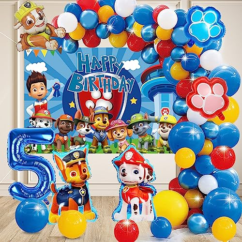 67 Stück Dog Pat Geburtstagsdeko 5 Jahre, Dog Pat Luftballons, Dog Pat Kindergeburtstag Partydeko, Geburtstag Deko 5 Jahre, Deko Kindergeburtstag, für Junge Kinder Party Supplies