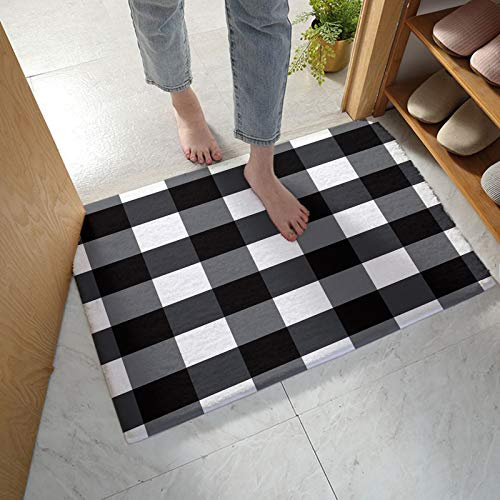 Welcome Doormat Simple Style Black And White Buffalo Check Plaid Indoor Outdoor Entrance Door Mat Bath Rug Decorative Front Door Mats Kitchen Door Mats Porch Mats 40x60cm
