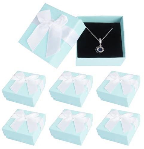 Kleine Geschenkboxen, 7,5 x 7,5 x 3,5 cm, Schmuck-Geschenkbox mit Deckel, Ring, Ohrringe, Armband, Geschenkbox, kleine Geschenkboxen für Schmuck, Blau, 6 Stück