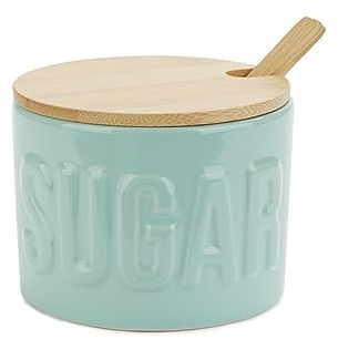 Balvi Azucarero Sugar Color Turquesa Recipiente Elegante para almacenar azúcar Cerámica/bambú 7,4x9,5