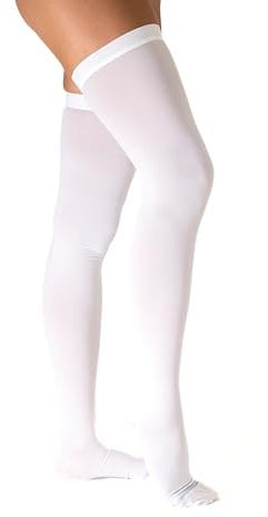 SEGRETA 00053 (Bianco, XXL) Calze Antitrombo Donna e Uomo Post Operatoria, Autoreggenti Anti Embolo con Punta Ispezionabile, per Degenza, Antiembolismo, Compressione Graduata 18-23 mmHg