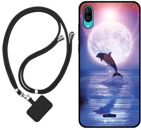 Sunrive Hülle Kompatibel mit Wiko Y80 Case,matt Handyhülle Schutzhülle Etui Karikatur Muster TPU Backcover (Mond,Delphine,Meer) +1x Universale Handykette MEHRWEG