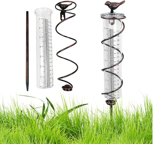 Dhqkqg Regenmesser, Regenmesser mit Erdspieß, Outdoor Regenmesser Glas Regenwassermesser Niederschlagsmesser mit Metallpflock, Dekorativ für Hof, Deck, Rasen, Landschaft und Gartenzubehör