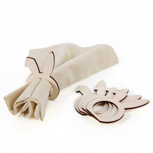 Logbuch-Verlag 6 x Serviettenringe Ostern Osterhase Serviettenhalter Tischdeko Osterbrunch Natur aus Holz Hasenohr 5,5 x 9 cm