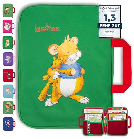 GRINSEZWERGE Tasche für TipToi Bücher Plus TipToi Stift und Zubehör – 11 Motive | passend auch für Kinder Tablet und Edurino Figuren | Tip TOI Starterset Buch Aufbewahrung Hülle - Leo Lausemaus