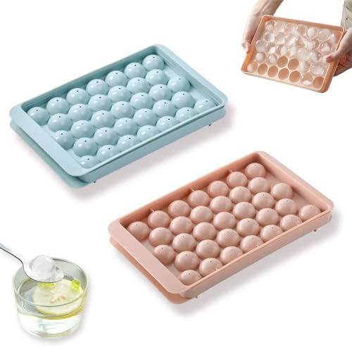 2 Pièces Bac À Glaçons Silicone Rond Sans Bpa, Empilable, Facile À Démouler, Convient Pour La Bière, Les Cocktails, Le Whisky, Le Café, Les Jus De Fruits, Les Boissons (Bleu, Rose)