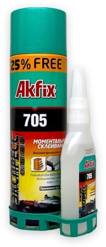 Akfix 705 pegamento profesional extra fuerte para todo tipo de cosas, 125 g, con activador en aerosol de 500 ml para reparaciones universales con alta resistencia