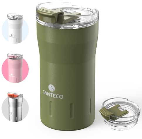 SANTECO Coffee Travel Mug 12 oz, Insulated Coffee Cups with Lid- Army Green