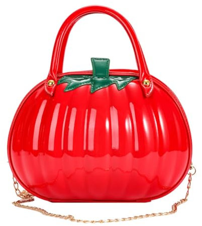 2023 PU Tasche Mädchen Frauen Halloween Kürbis Handtasche Schulter Crossbody Tasche Große Kapazität Tasche Freizeittasche mit Kette, Rot/Ausflug, einfarbig (Getaway Solids)