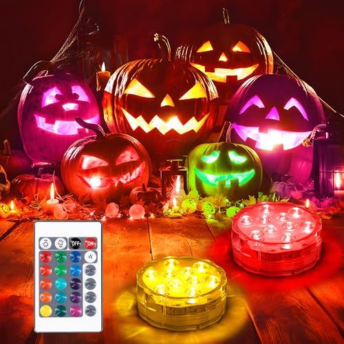 daphomeu Luces Halloween Decoracion, Iluminación Luces Piscina Con mando a Distancia, Luces Multicolores RGB para Piscinas, Acuarios, Estanques, Decoraciones para Halloween Fiestas (2pcs)