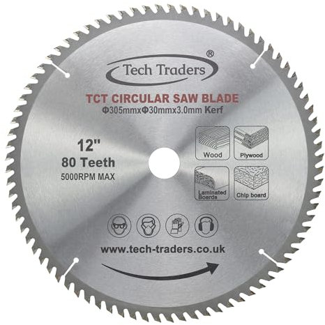 Tech Traders TCT Circular Wood Saw Blade 305mm x 30mm Bore x 80T for Bosch Makita Dewalt