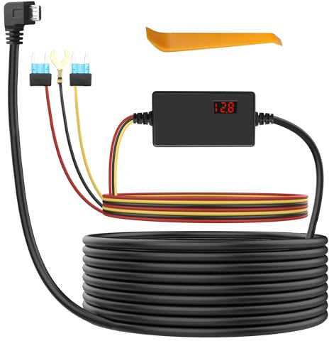 XMSJSIY Dash Cam Hardwire Kit Micro USB 12V-24V to 5V Step-Down Cable Micro USB Hard Wire Kit with LED Screen Support 24 Hours Surveillance Power Cable for Dash Camera GPS DVR - 3.2M/10.5FT