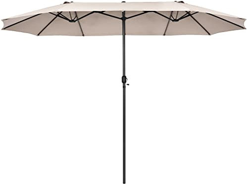Sombrilla extragrande de 4,6 m para exteriores de doble cara con sistema de manivela de mano, sombrilla de patio de tamaño individual para piscina, terraza, césped, uso comercial, 12 varillas de