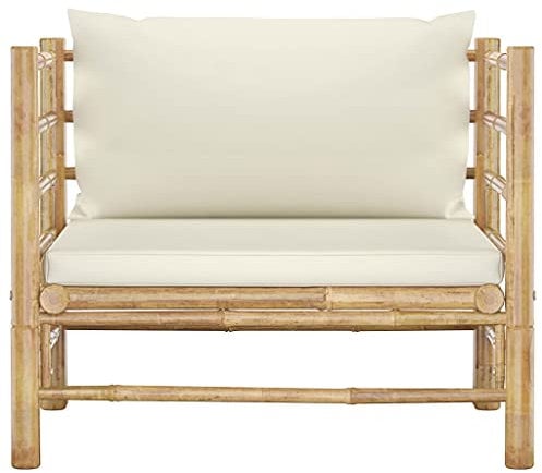 TJROO Arredamento da Patio Poltrona Modulare Divani da Giardino Mobili da Terrazza con Bianco Crema Cuscini Divano da Esterno Design Modulari per Patio Terrazza Set da Salottino in Bambù