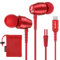 LUDOS OMNITONE USB C Kopfhörer, 5 Jahre Garantie für iPhone 16 15 Pro Max Plus Samsung Galaxy S24 S23 Ultra S22 S21 FE S20 A53 A54, USB Typ C Ohrhörer mit Mikrofon In-Ear mit Kabel für iPad - Rot