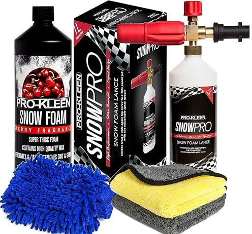 Pro-Kleen Snow Foam Lance Cannon Gun Kit Compatible with Karcher K Series K2-K7, Set Includes Lance, Cherry Fragrance Shampoo pH Neutral, Wash Mitt and 2 Microfibre Cloths, for Car, Bike or Vehicle