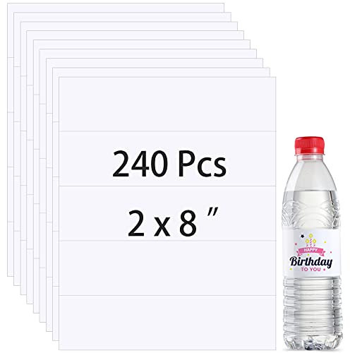 REYIN-CHHN Printable Water Bottle Labels Waterproof Blank Bottle Stickers Adhesive Personalized Bottle Label Wraparound Rectangle Bottle Label Sticker for Laser and Inkjet Printers (240)