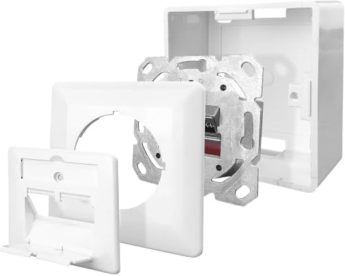 ProfiPatch Netzwerkdose LAN Dose Cat6A 500MHz Aufputz und Unterputz 2X RJ45 Port Anschluss Oben/unten POE CAT7,CAT6A,CAT6,CAT5 geschirmt weiß