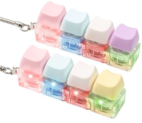2 pcs Keyboard Fidget Toy, Loud Fidget Keyboard Clicker, Keychain 4-in-1 with Colour Cat Keycaps, for Adult to Relief Stress