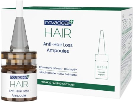 Novaclear Anti-Hair Loss Ampoules 15 x 5 ML – Intensive Hairfall Treatment with Baicapil™, Rosemary, Saw Palmetto, Burdock & Nettle Extracts – Reduces Hair Loss & Boosts Density – Non-Sticky Formula
