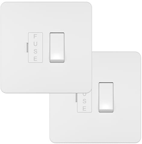 LIDER 1-Gang 13A Switched Fused Connection Unit, White, 2 Pack | Double-Pole Isolation Switch, Screwless Plastic Faceplate, Glossy, UKCA Certified, Heavy-Duty Appliance Control