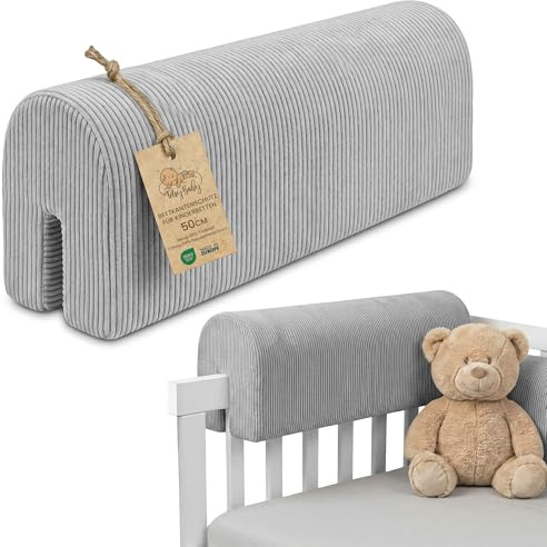 Bettkantenschutz für Kinderbetten Cordstoff 50 cm - Schutz für Bettrahmen Baby Bett rausfallschutz für boxspringbett bettgitter mit Cordstoff Bezug Kantenschutz Kinder Babybett Oeko-Tex Hellgrau
