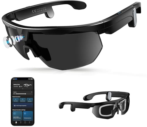 2026 Smart Glasses mit Kamera, 8MP Kamera Sportbrille für Foto, 1200P Video | KI Brille mit Offene Lautsprecher, Offene Dual-Mikrofone, Smart Brille für Outdoor-Sportarten wie Radfahren, Reisen (Schwarz)
