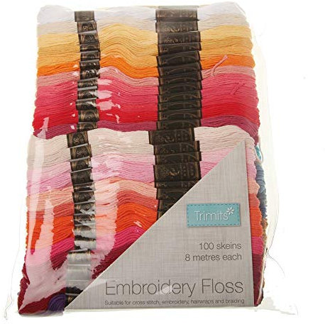 Embroidery Thread 100 Pack: Assorted Colours