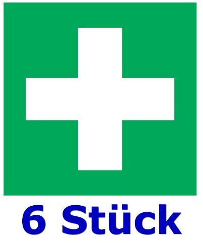 Folienaufkleber - 6 Stück - grünes Kreuz Größe ca 10 x 10 cm - für innen und außen geeignet - Verbandskasten Erste Hilfe Medizinschrank (Auf-512g)