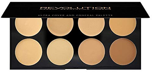 Makeup Revolution Ultra Cover & Concealer Palette, Ultimate Coverage, Light, 8 Shades, 10g
