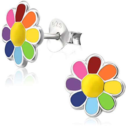 Laimons Mädchen Ohrstecker Gänseblume – 925 Sterling Silber – Kinderschmuck bunt emailliert – Kinderohrringe Blume 8mm mit Geschenkbox – ideale Geschenkidee für Mädchen