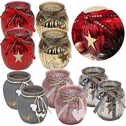 LS-LebenStil 2X Windlicht Glas Kugel Teelichthalter Kerzenständer Kerzenhalter Shabby Silber 11,5x10,5cm 2 Stück