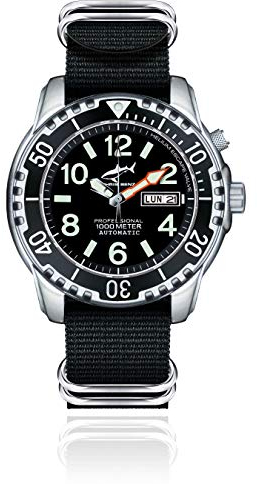 CHRIS BENZ DEEP 1000M Automatic Taucheruhr mit Zulu Ballistic Nylonband, Tintenfischschwarz