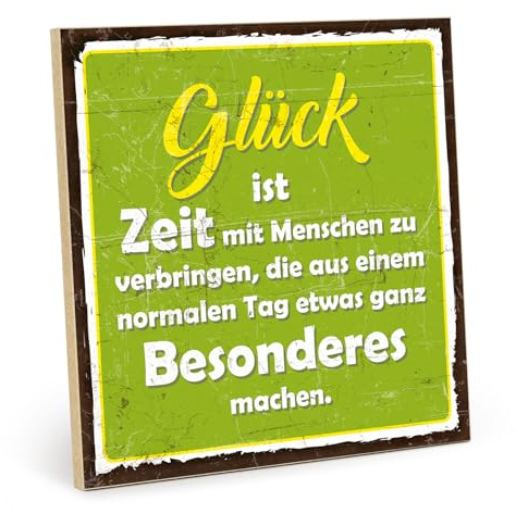 TypeStoff Holzschild mit Spruch – Zeit mit Freunden – im Vintage-Look mit Zitat als Geschenk und Dekoration zum Thema Freundschaft - HS-00380