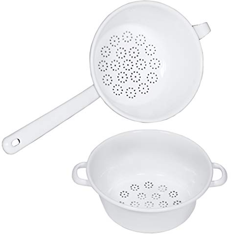 Riess, 0577-033, Seiher-Set 2tlg., bestehend aus, 0326-033 Passiersieb 18 cm und 0328-033 Gemüsesieb 26 cm, Weiß, Emaille,