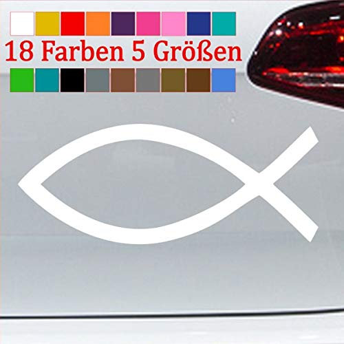 Taufe Fisch Aufkleber Firmung Sticker Ichthy Auto Sticker Kirche Jesus 10-Weiß 10x4cm