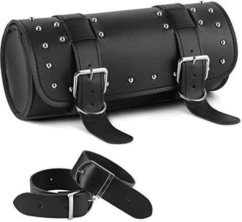 IWILCS Universal Motorrad Satteltasche, Motorrad Werkzeugtasche, Motorrad PU Leder wasserdichte Werkzeugtasche, Runde Sattel Taschen, Modische Motorrad Aufbewahrungstasche, Schwarz