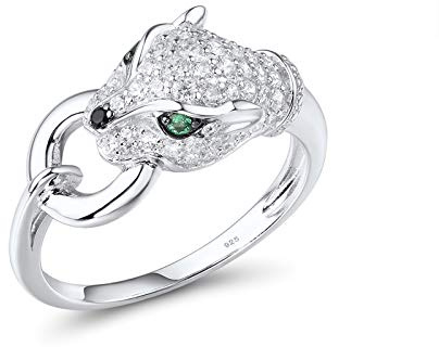 Santuzza Panther-Ring aus 925er Sterlingsilber, Zirkonia, grüner Spinell, Leopardenring für Wome