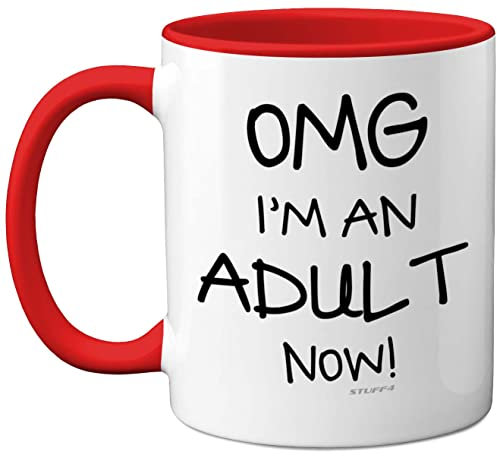 Stuff4 18th Birthday Presents for Girls or Boys - OMG I'm an Adult Mug, Fun Mug Gifts for Adult Son or Daughter. Perfect 18th Birthday Red Handle Great Presents 18 Year Olds from
