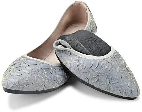 MACHSWON Womens Fold up Pumps Ladies Slip On Loafers Casual Womens Dressy Black Wrinkle Ballet Flats(Blue, Size 8)