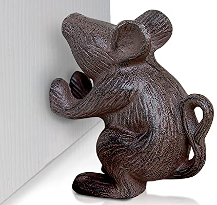Cast Iron Mouse Door Stop by Comfify- Decorative Vintage Rustic Door Stop - Stop Your Bedroom, Bath and Exterior Doors with Style - Rustic Brown Color