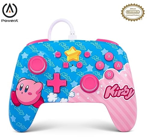 Verbesserter Kabelgebundener PowerA Controller für Nintendo Switch – Kirby, Gamepad, Game-Controller, Kabelgebundener Controller, Offiziell Lizenziert