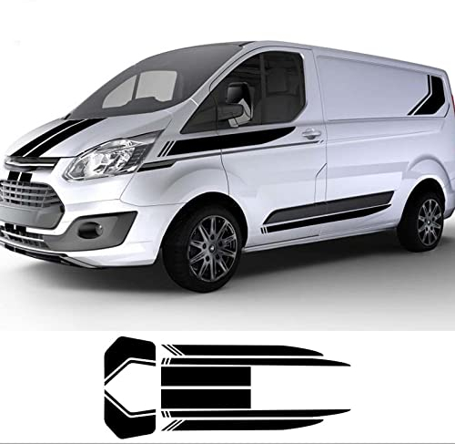 JEZOE 7 Teile/los Auto Aufkleber Sport Streifen KIT Vinyl Aufkleber Tuning Auto Zubehör, Für Ford Transit Tourneo Custom MK7 MK8 MK9, Black