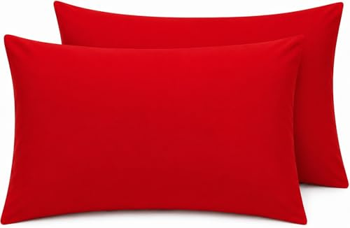 Night Zone Pillow Cases 200 Thread Count Egyptian Cotton Pillowcases 2 Pack Soft Cozy and Breathable Envelope Closure Cotton Pillow Cases 50x75 cm (House Wife Pillow Cases, Red)