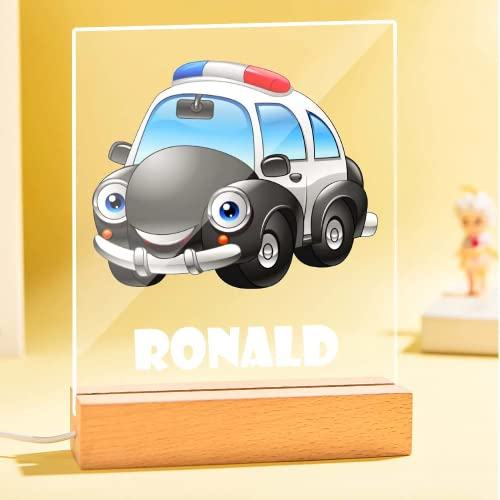VEELU Nachtlicht Kinder Personalisierte LED Lampe Polizeiauto Geschenke Baby mit Name Arcyl Nachtlampe Raumdekoration Geschenk für Mädchen Junge Kinder Geburtstagsgeschenk